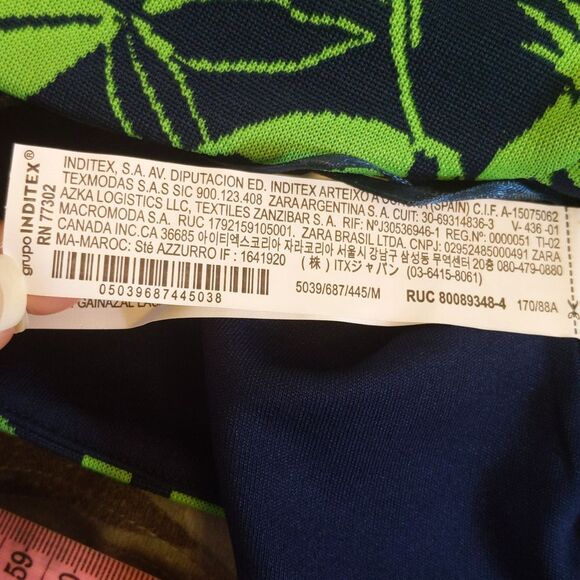 Zara NWT one shoulder top, bright green & navy blue floral print M - Picture 9 of 11